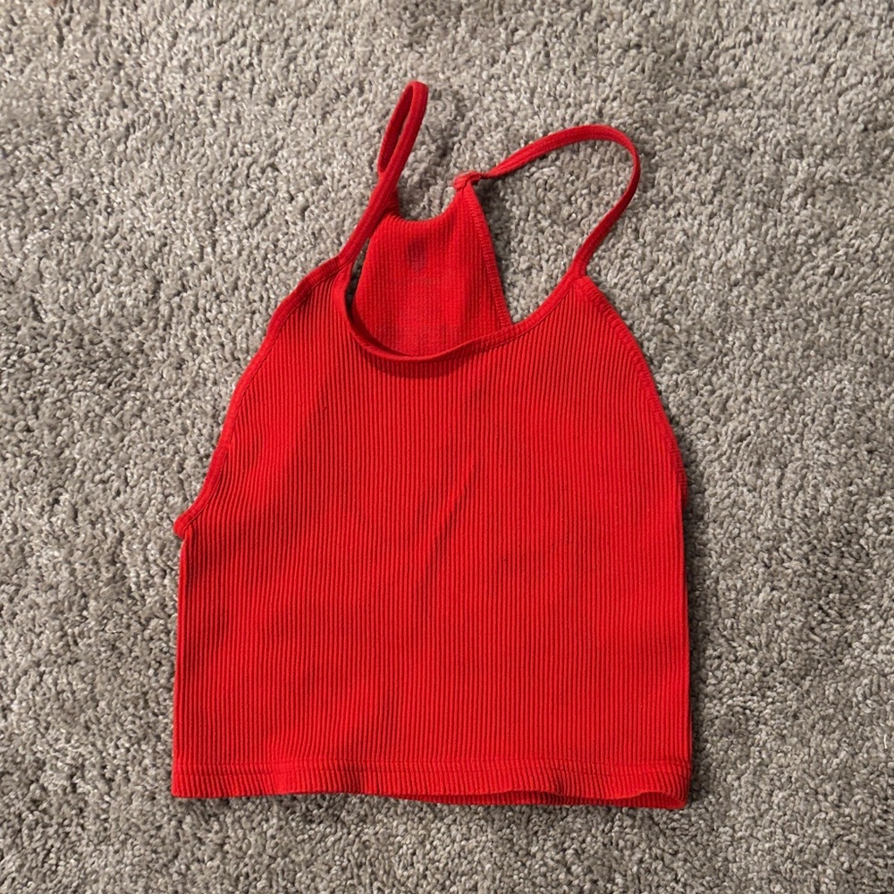 Free People Red Ribbed Halter Crop Top